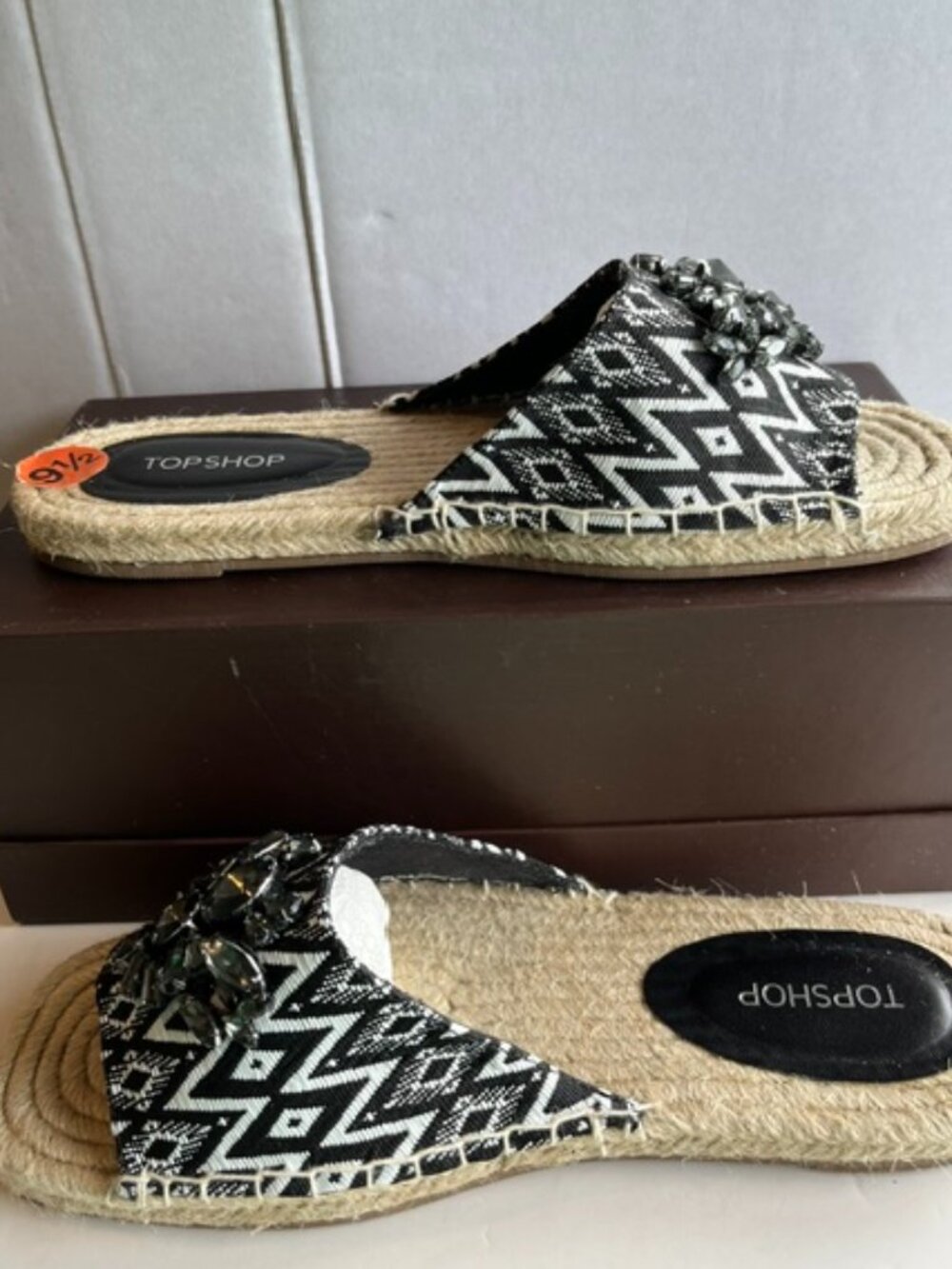 Topshop woven espadrille slides.